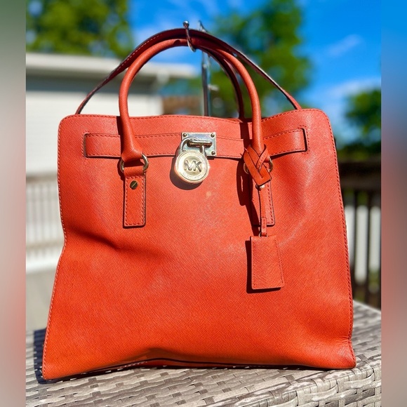 Michael Kors Handbags - Michael Kors Large Orange Hamilton Saffiano Leather Tote Bag​